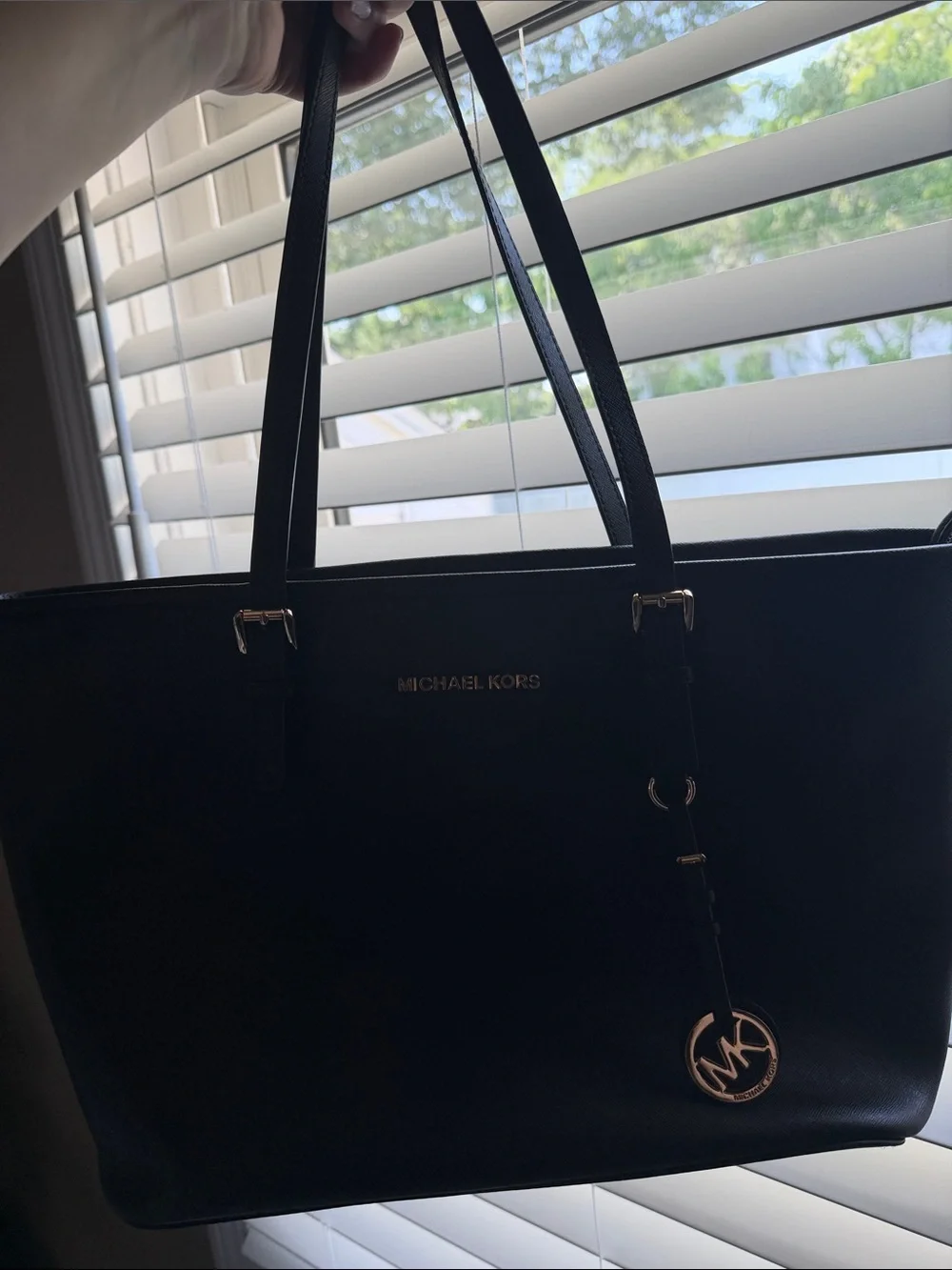 Michael Kors Black Saffiano Leather Tote with Gold Accent